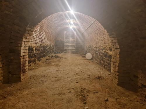 a tunnel with a ladder in the end of it at Het Romeo & Julia Huisje in Babarc