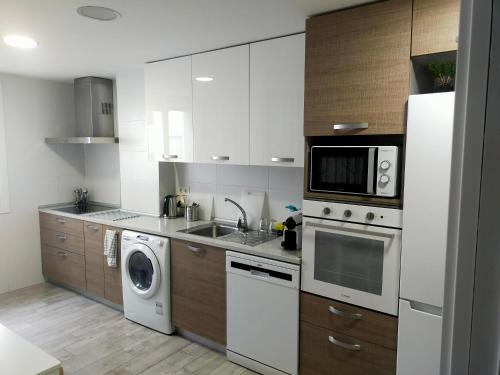 a kitchen with a washing machine and a washer at LC Gran Vía in Zaragoza