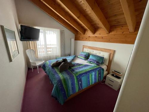 sypialnia z łóżkiem i telewizorem w obiekcie 322 Ringstrasse w mieście Leukerbad