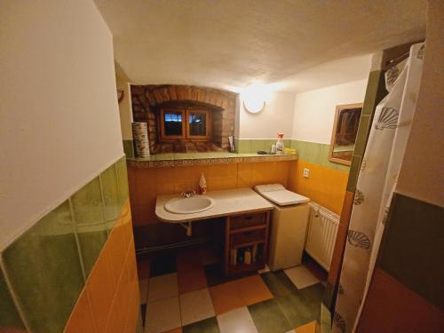 a small bathroom with a sink and a counter at Chalupa Anežka in Králíky