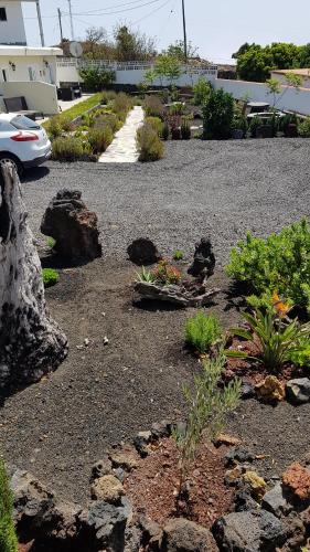 a garden with rocks and plants in a driveway at Casa Lela II in Fuencaliente de la Palma