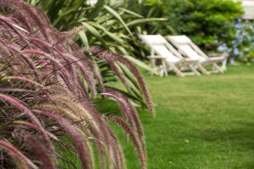 a couple of white chairs sitting in a yard at LuCe Design Hotel - Special Category in Alacati