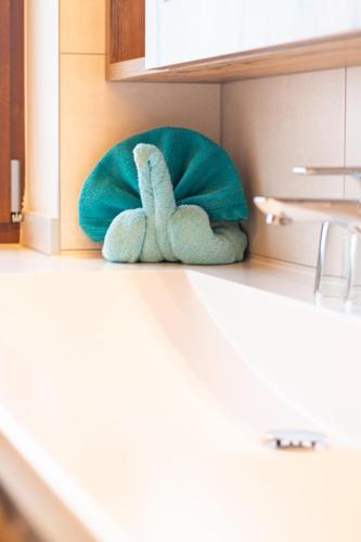 Bilik mandi di Chalets und Apartments Hauserhof Nassfeld