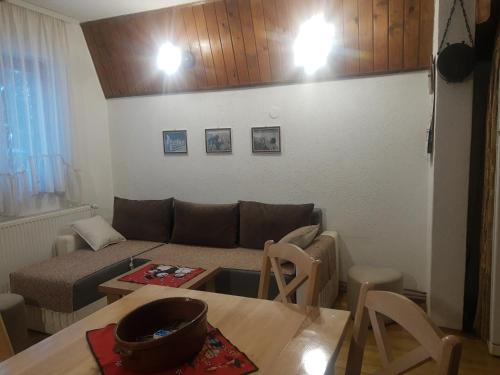 ein Wohnzimmer mit Couch und Tisch in der Unterkunft Vikend kuca Bela Reka in Brzeće