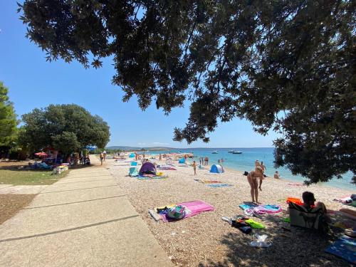 a group of people laying on a beach at Apartmani Ruža in Novalja