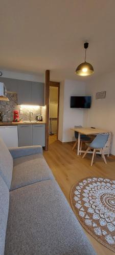 Il dispose d'une cuisine et d'un salon avec un canapé et une table. dans l'établissement La Belette, à Gérardmer