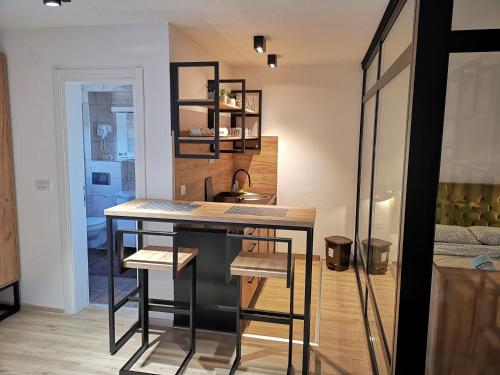 a kitchen with a counter and a sink in a room at Apartman Mali Raj Zlatar in Nova Varoš