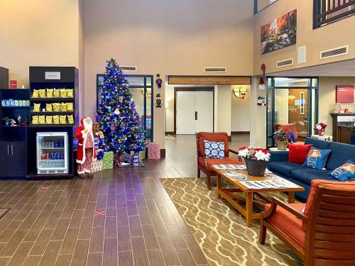 a living room with a christmas tree in a store at Comfort Suites Near Casinos in Norwich