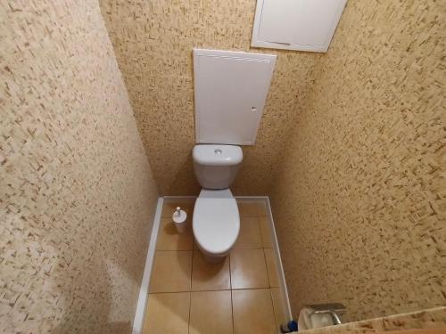 a bathroom with a white toilet in a room at ДЕНЬ И НОЧЬ Около горнолыжного комплекса in Kaluga