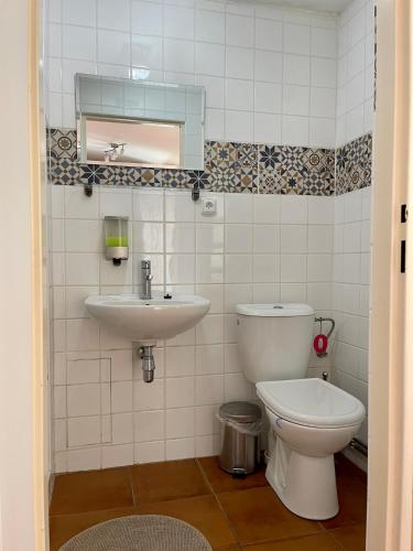 a bathroom with a toilet and a sink at Apartmán Galerie in Děčín