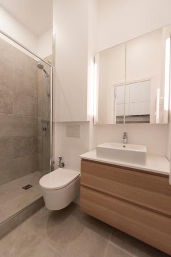 une salle de bain avec toilettes, lavabo et douche dans l'établissement Mayenne, à Paris