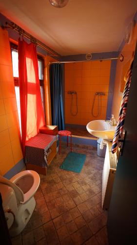 ein Bad mit einem WC und einem Waschbecken in der Unterkunft Chata pod hradem in Sloup
