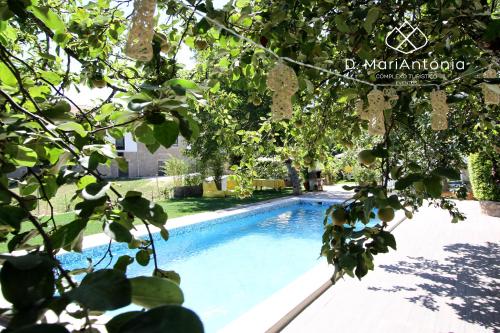 a swimming pool in a yard with trees at D. MariAntónia Complexo Turístico in Bragança