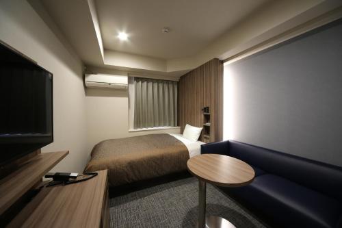 川崎市にあるホテル梶ヶ谷プラザのベッドとテレビ付きのホテルルーム