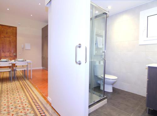a bathroom with a shower and a toilet at GIRONA - Modernist apartments next to Paseo de Gracia in Barcelona