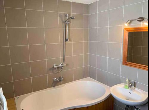 a bathroom with a bath tub and a sink at Family Home, Bohinj - Bled in Bohinj