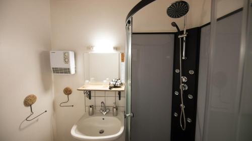 LandeyratにあるFerme des Pradesのバスルーム(シャワー、トイレ、シンク付)
