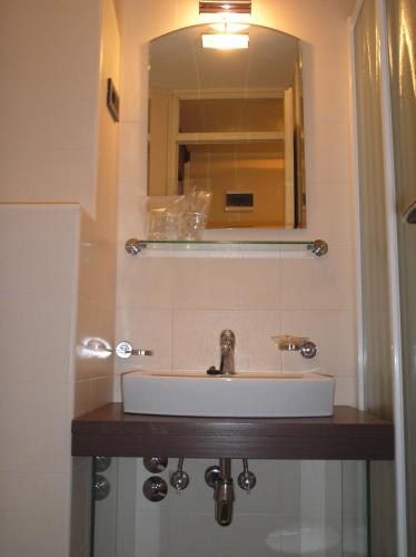 a bathroom with a sink and a mirror at Hotel Fontana in Buzet