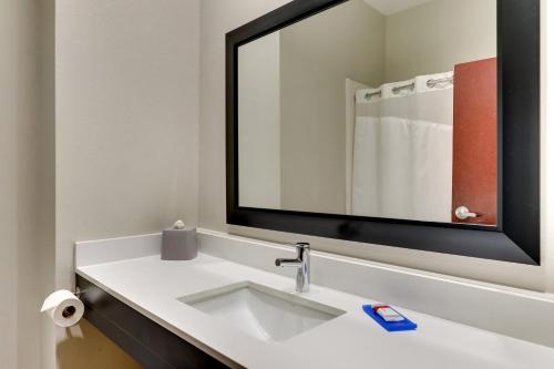 a bathroom with a sink and a large mirror at Holiday Inn Express & Suites - Ardmore by IHG in Ardmore