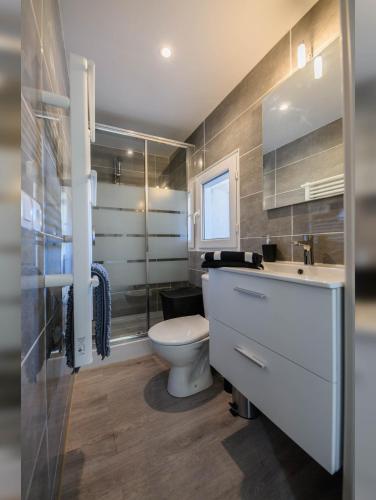 une salle de bain avec toilettes et lavabo dans l'établissement Liberté 1 - T2 proche gare et centre commercial polygone- Beziers- Wifi- Tv connecté, à Béziers