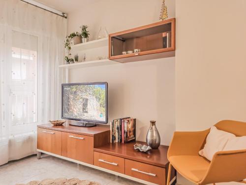 a living room with a television on a wooden cabinet at Apartament Natura amb Calma in Olot