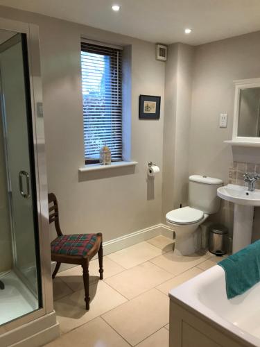 a bathroom with a toilet and a sink at Mulberry Barn in Micheldever