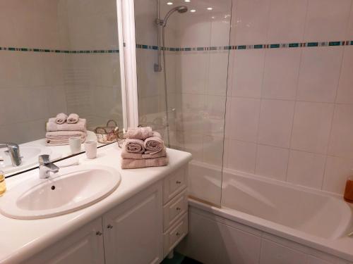 une salle de bain avec un lavabo, une douche et une baignoire dans l'établissement Les jardins d'Antibes, à Antibes