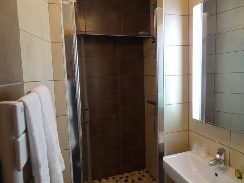 a bathroom with a shower and a sink at Merveilles88 in Rupt-sur-Moselle