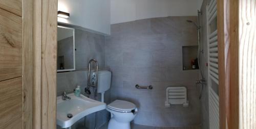 a small bathroom with a sink and a toilet at Agriturismo Casa Greppo in San Venanzo