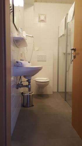 a bathroom with a sink and a toilet and a shower at Gasthof Zur Post in Ossiach