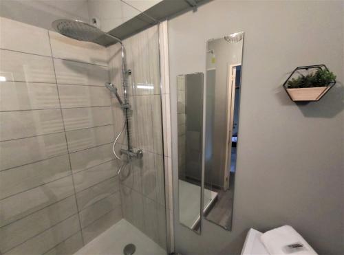 une salle de bain avec une douche avec un lavabo et des toilettes dans l'établissement LE JARDIN DE BAYARD - HYPERCENTRE - GARE, à Toulouse