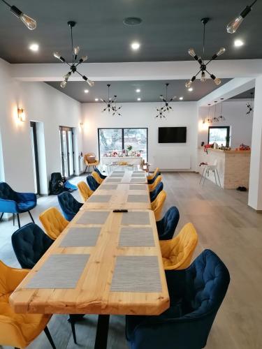 a large conference room with a long table and chairs at Pensiunea Armonia Albac in Albac