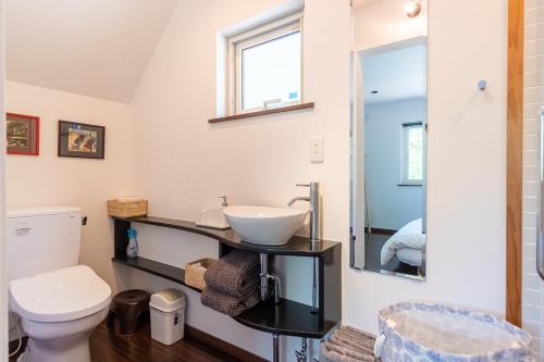 a bathroom with a sink and a toilet at Forest Hideaway in Niseko