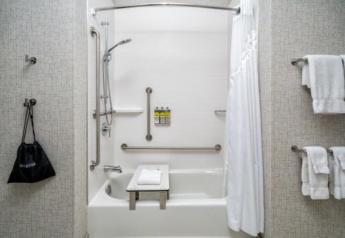 Holiday Inn Express & Suites - Brandon, an IHG Hotel في براندون: حمام مع حوض أبيض ومغسلة