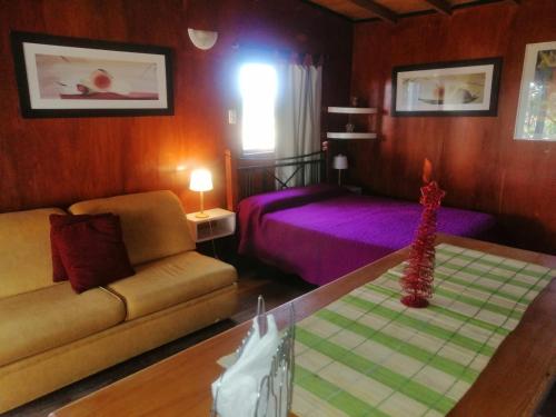 - un salon avec un canapé et un lit dans l'établissement AMORES DEL DIABLO, à Punta del Diablo
