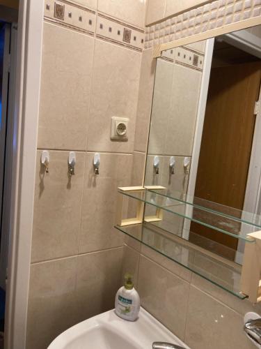 a bathroom with a sink and a mirror at Helge Guest Apartment in Valga