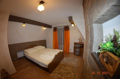 sypialnia z dużym łóżkiem w pokoju w obiekcie Guest house Pokoje U Krzeptowskich w mieście Kościelisko