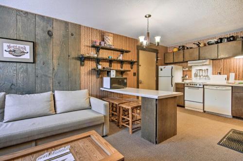 a kitchen with a couch and a table in a room at Cozy Big Sky Studio about 1 Mile to Mtn Village! in Big Sky