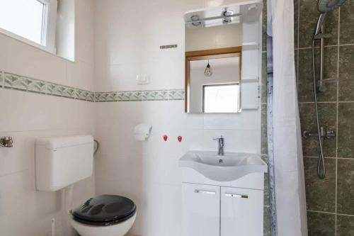 a bathroom with a toilet and a sink and a shower at Villa Olivia in Veprinac