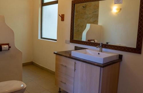 a bathroom with a sink and a mirror at Black Wattle House in Nakuru