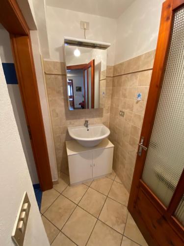 a bathroom with a sink and a mirror at Appartamento Proasch in Issime