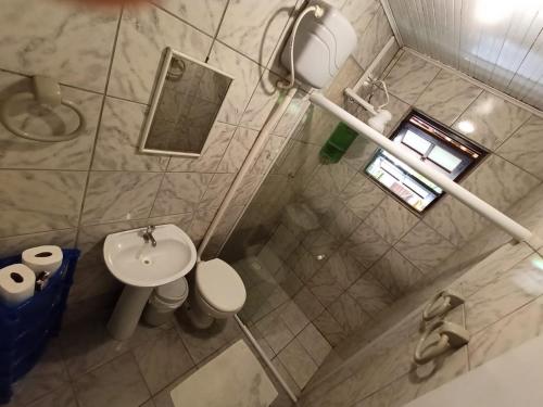 a small bathroom with a toilet and a sink at Hospedagem Recanto dos Ties in Abraão