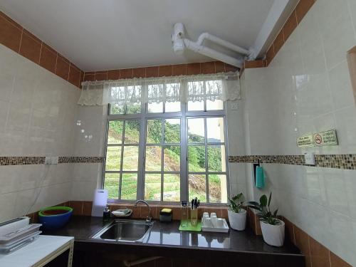 eine Küche mit einem Waschbecken und einem Fenster in der Unterkunft Dream 2 in Cameron Highlands