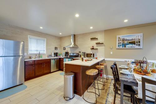 a large kitchen with a stainless steel refrigerator at Pocono Paradise 143, NEW 4bd, Tannersville, Camelback, Kalahari in Tannersville