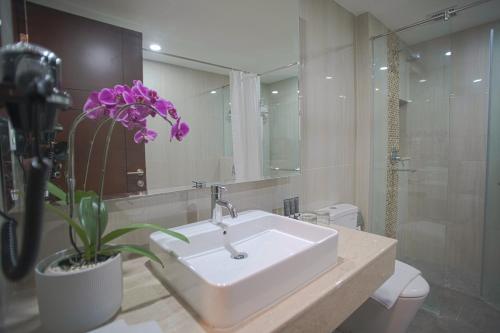 a bathroom with a sink and a potted plant at Hotel Horison Ultima Kertajati in Majalengka