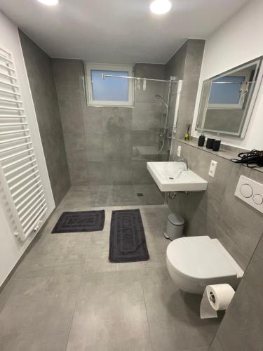 een badkamer met een toilet en een wastafel bij Ferienwohnung "Am Wald 2" in Boppard