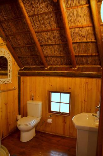 a bathroom with a toilet and a sink at Gecko Cottage Guesthouse in Prieska
