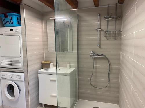 une salle de bain avec douche et machine à laver dans l'établissement Nakato, à Fréjus