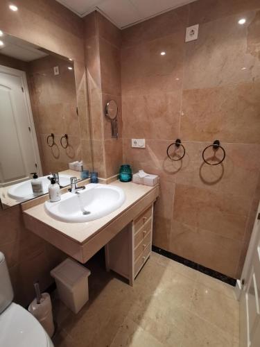 a bathroom with a sink and a shower at Penthouse 6-8 personnes in Manilva