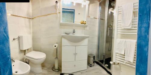 a bathroom with a toilet and a sink and a shower at Antica Locanda Zio Cesare in Ferrara